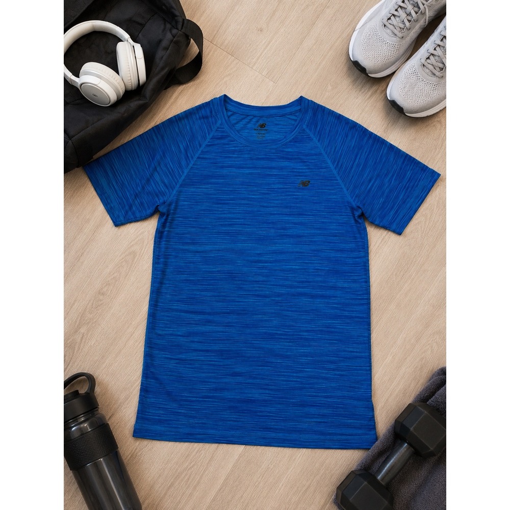 New Balance Boys Blue Space Dye Raglan Short Sleeve‎ Activewear Tee Size L 14/16